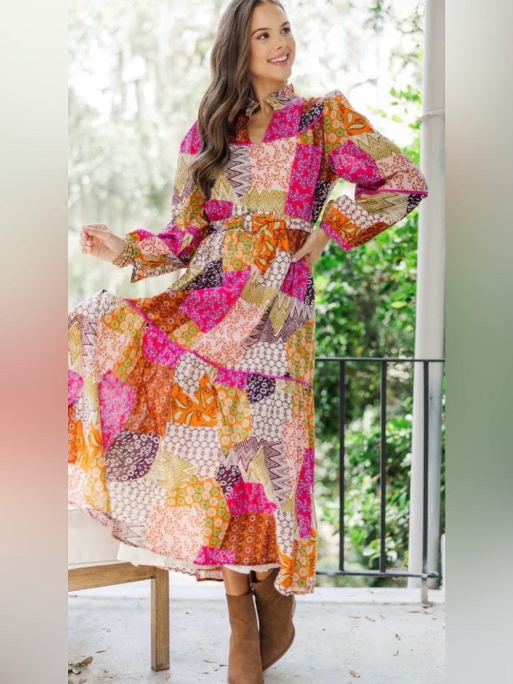 Avara Fate Happy For You Fuchsia Pink Cotton Patchwork Maxi Dress Pink Multi M - Picture 3 of 13
